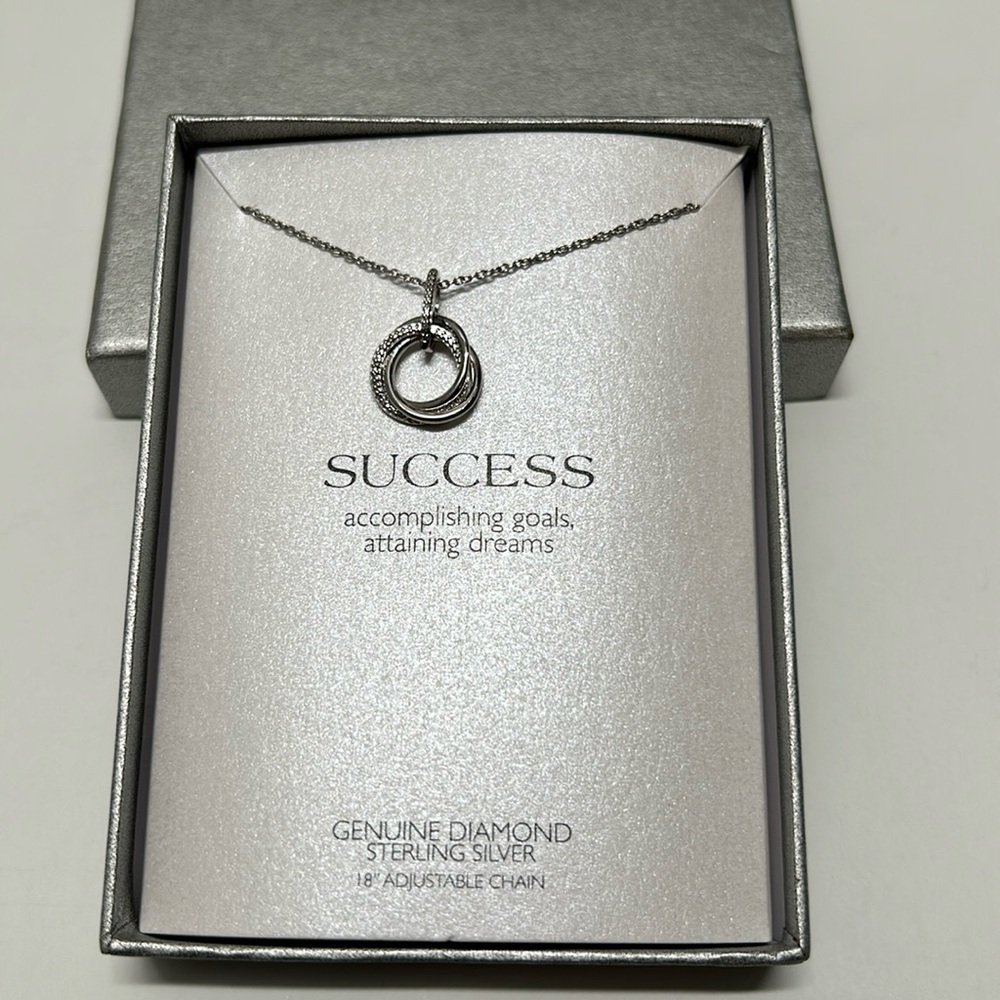 "Success" Diamond Accent Natural White Diamond Sterling Silver Pendant Necklace